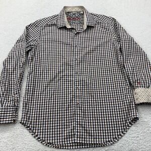 Robert Graham Flip Cuff Mens Classic Fit Button Down Shirt Blue Brown Plaid M